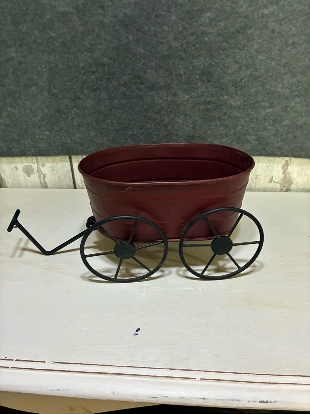 Source Unknown Red Metal Wagon Planter with Black Wheels